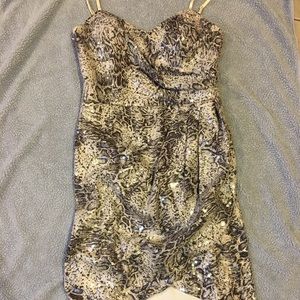 Short, Sequin Zebra print evening gown